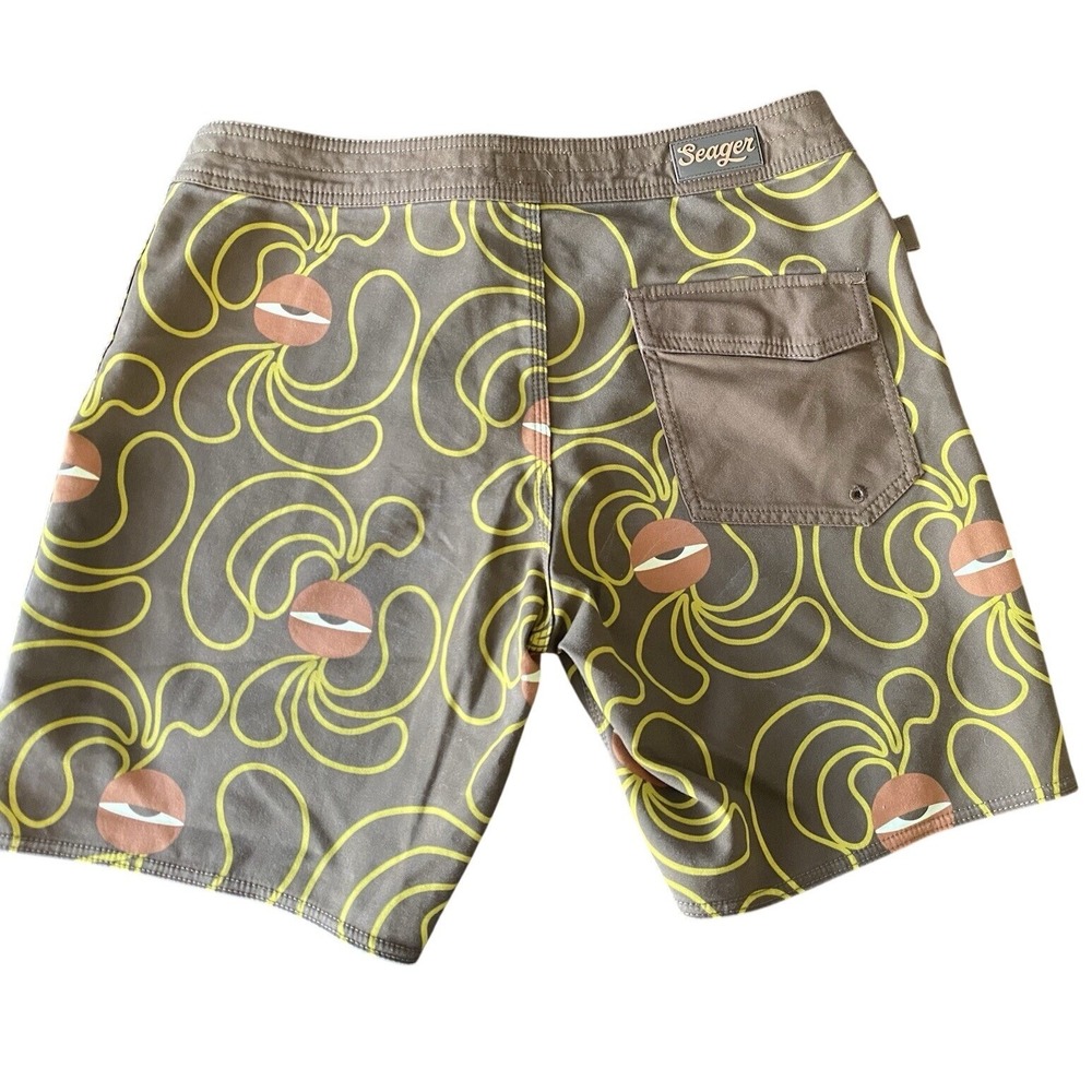 Seager Grit Company Mens Brown Psychedelic Eye Print Board Shorts Size 28